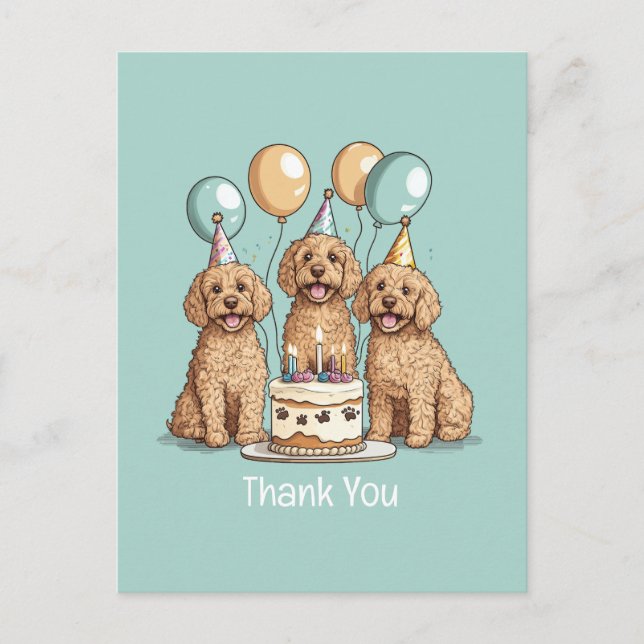 Thank You Birthday Goldendoodle Dogs Postcard (Front)