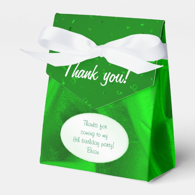 "Thank You" Birthday Green Textured Fabric Look Favor Box (Front Side)