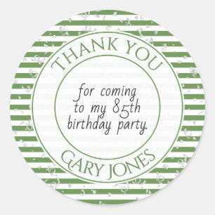 Thank You Birthday Party Green/White Stripe Classic Round Sticker