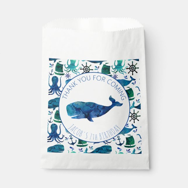 Thank You Birthday Party Marine Whale Nautical Favour Bag (Front)