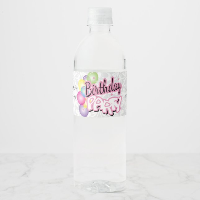 Thank you Birthday Party - Pink Water Bottle Label (Front)