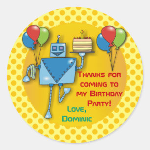Thank You Birthday Party Yellow Stickers