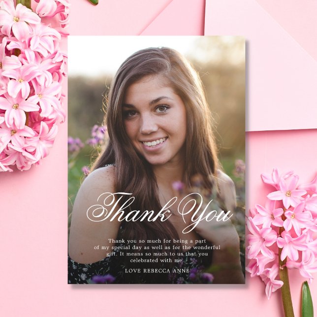 Thank You birthday photo script elegant Card (Creator Uploaded)