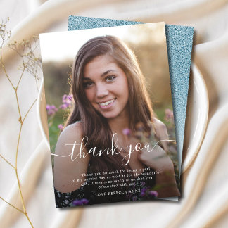 Thank You birthday photo script elegant sapphire Card