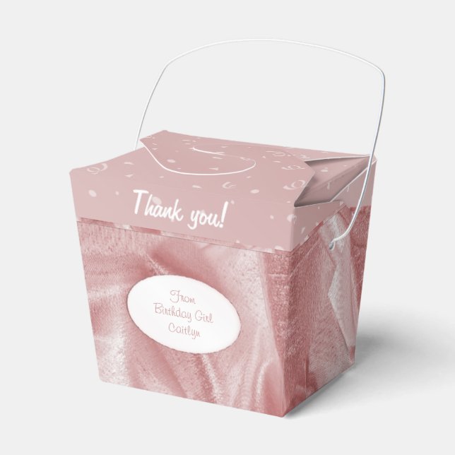 "Thank You" Birthday Pink Textured Fabric Look Favor Box (Front Side)