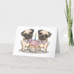 Thank You Birthday Pug Dogs Cupcake Card