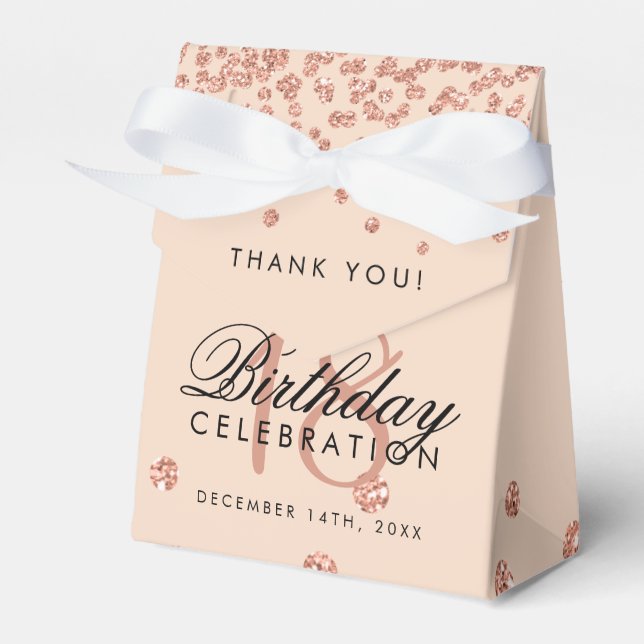 Thank You Birthday Rose Gold Glitter Confetti Favor Box (Front Side)