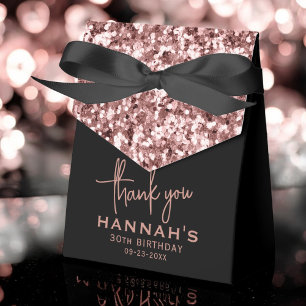 Thank You Birthday Rose Gold Glitter Script Favor Box