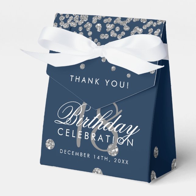 Thank You Birthday Silver Glitter Confetti Navy Favor Box (Front Side)