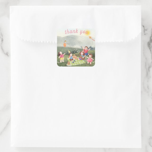 Thank you birthday sticker for kid's garden party (Bag)