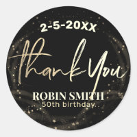 Thank you Black and Gold Modern Birthday Favour