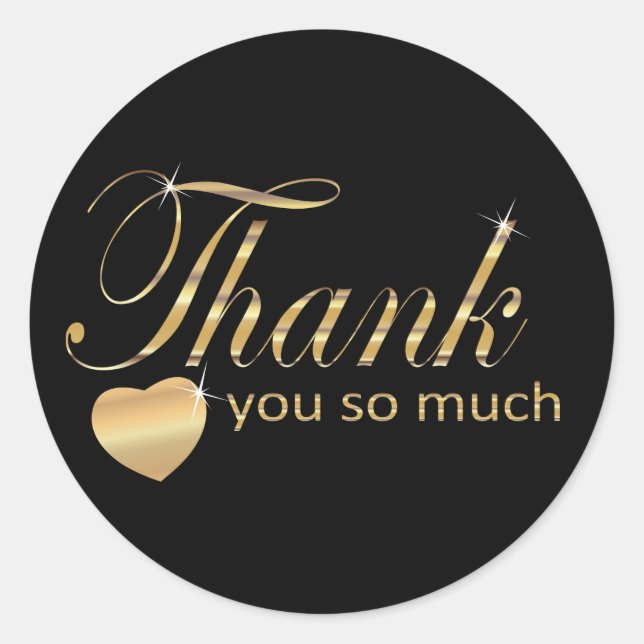 Thank You - Black and Gold Script  Classic Round Sticker (Front)