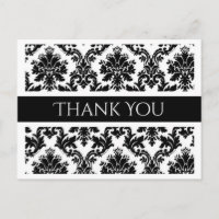Thank You Black and White Damask Floral Postcard