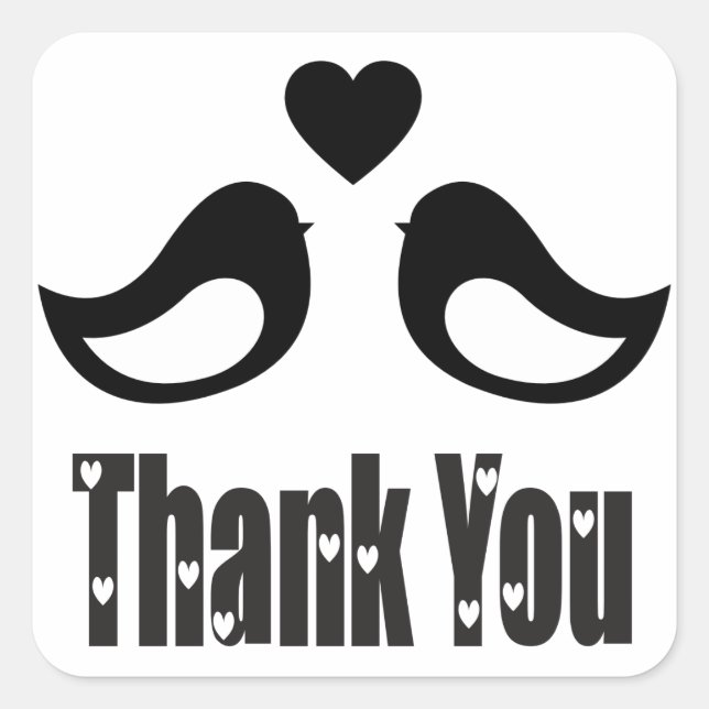 Thank You Black And White Lovebirds Love Square Sticker (Front)