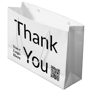 Thank You Black and White QR Code Your Logo Here Large Gift Bag
