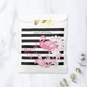 Thank You Black and White Stripe Pink Flamingo Favour Bag