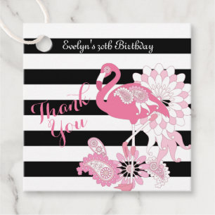 Thank You Black and White Stripe Pink Flamingo Favour Tags