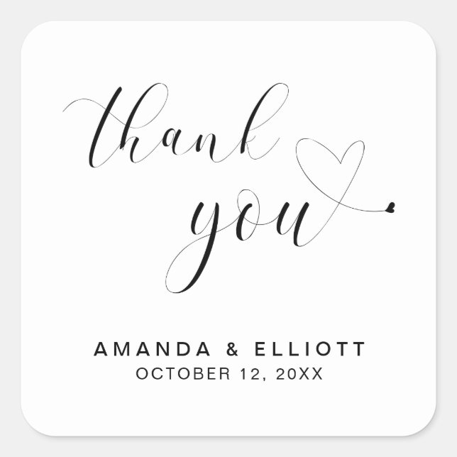 Thank You Black and White Typography Wedding Square Sticker (Front)