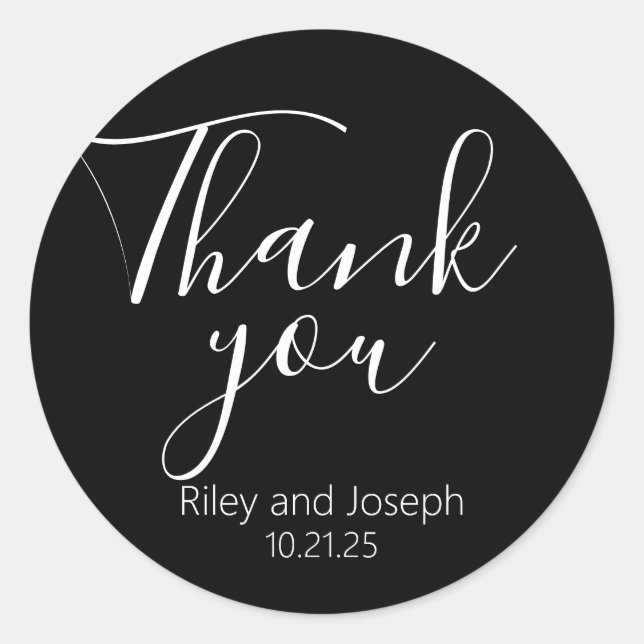 Thank You Black and White Wedding Favour Classic Round Sticker (Front)