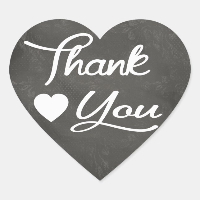 Thank You Black Chalkboard Floral Heart Stickers (Front)