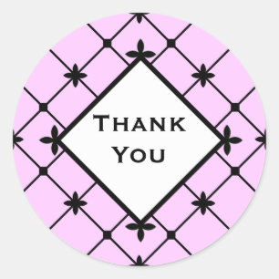 Thank You Black Cross Pattern on Pink Classic Round Sticker