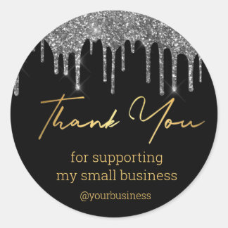 thank you black gold and silver small business classic round sticker