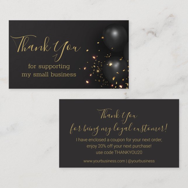 thank you,black gold chic small business enclosure card (Front/Back)