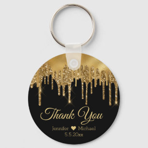 thank you black gold  dripping glitters wedding keychain
