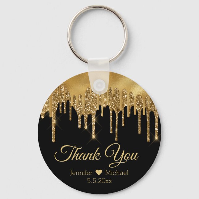 thank you black gold  dripping glitters wedding keychain (Front)