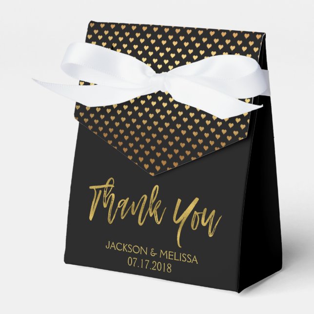 Thank You Black & Gold Foil with Hearts Favor Box (Front Side)