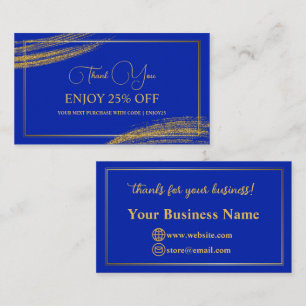 Thank You Black Gold Minimalist Handwritten  Discount Card
