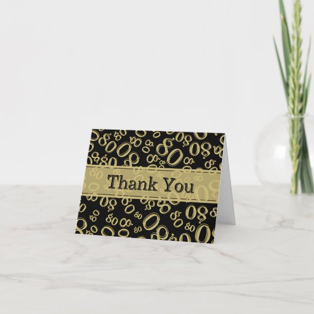 "Thank you!" Black/Gold Random Number 80 Pattern Thank You Card (Front)