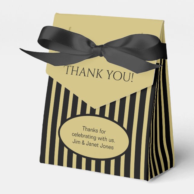 Thank You - Black/Gold Simple Stripes Pattern Favor Box (Front Side)