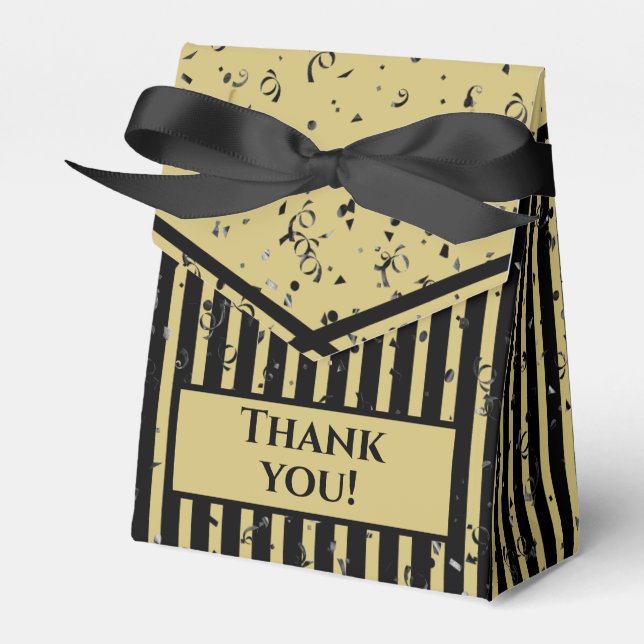 Thank You - Black/Gold Simple Stripes Pattern Favor Box (Front Side)