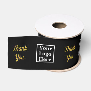 Thank You Black & Gold Your Logo Here Pattern Grosgrain Ribbon