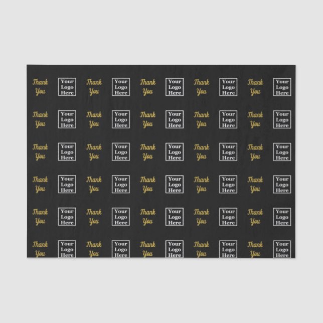 Thank You Black & Gold Your Logo Here Pattern Tissue Paper (Front)