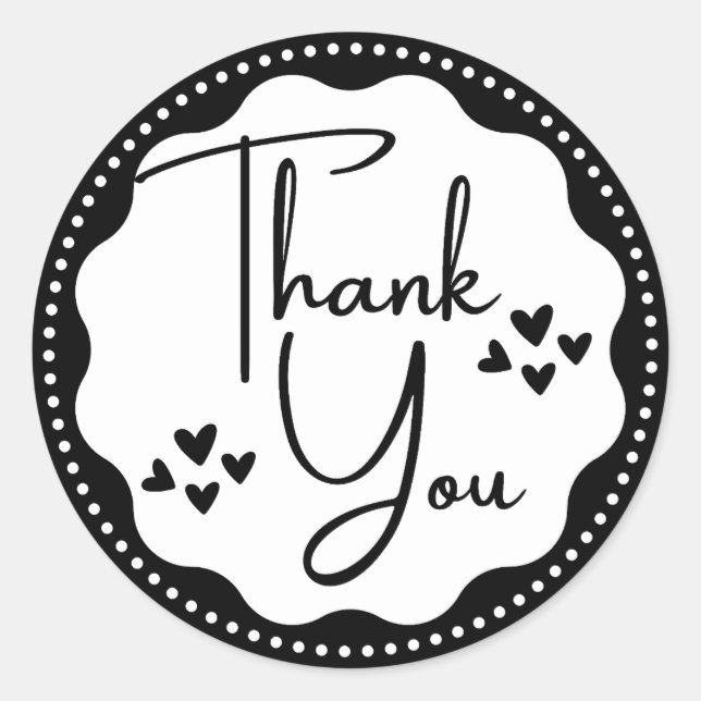 Thank You Black Hearts Classic Round Sticker (Front)