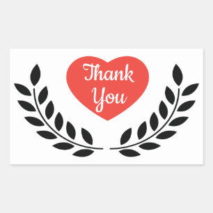 Thank You Black Laurel Leaf Red Heart Sticker