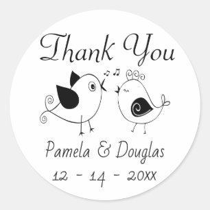 Thank You Black Lovebirds Wedding Bridal Shower Classic Round Sticker