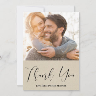 Thank You Black Modern Script Rustic Photo Picture Card