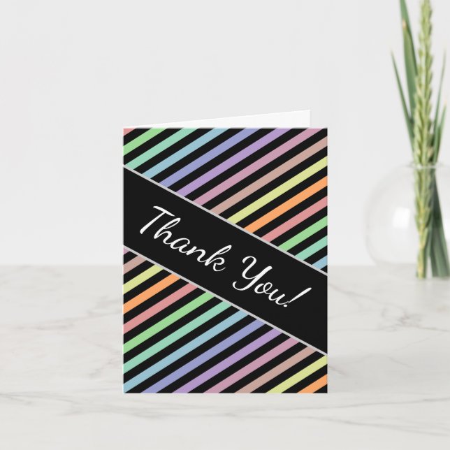 "Thank You!" + Black & Pastel Colour Lines Pattern Card (Front)