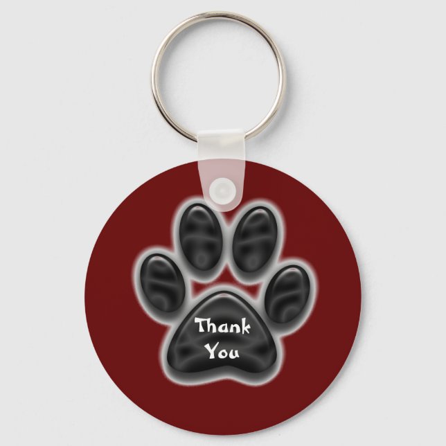 Thank You Black Paw Print Pet Ownwer Appreciaiton Keychain (Front)
