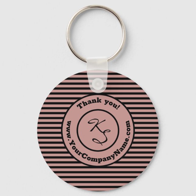 Thank You Black Pink Custom Monogram, Company Name Keychain (Front)