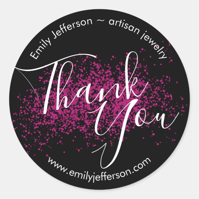 Thank You Black Pink Splatters Modern Custom Classic Round Sticker (Front)