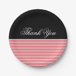 Thank You Black Pink White Stripes Paper Plate