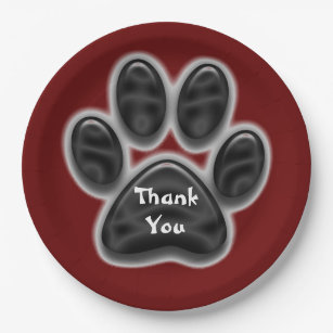 Thank You Black Print Animal Lover Dog Paw Paper Plate
