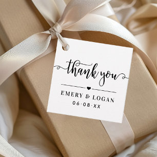 Thank You Black Script Monogram Wedding Favour Tags