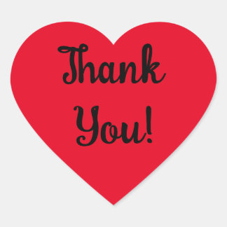Thank You! Black Script on Red Heart Sticker