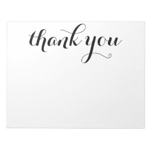 Thank You Black Script Print 11 x 8.5 Notepad