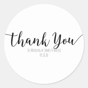 Thank You Black Script Type Elegant Favour Classic Round Sticker